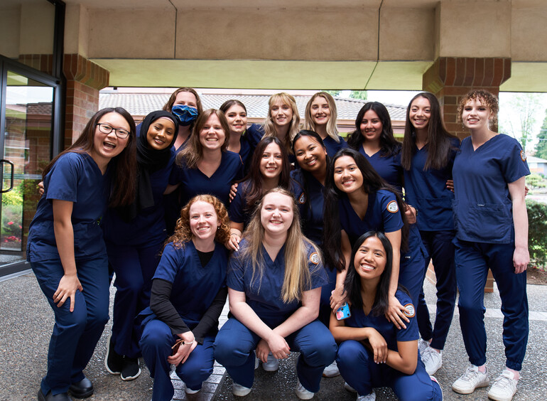 Group photo of sixteen nursing students