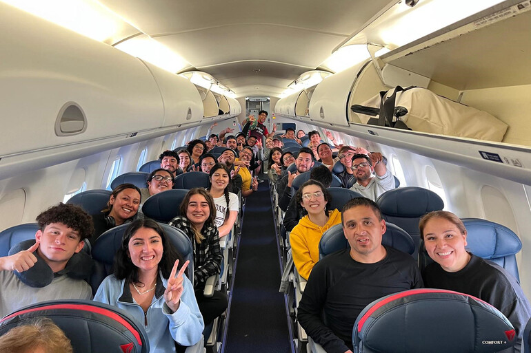Young people on a plane